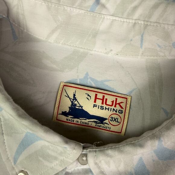 Huk Kona Shirt Mens 3XL White Fishing Performance Stretch Button Down Fish Print - Picture 3 of 13